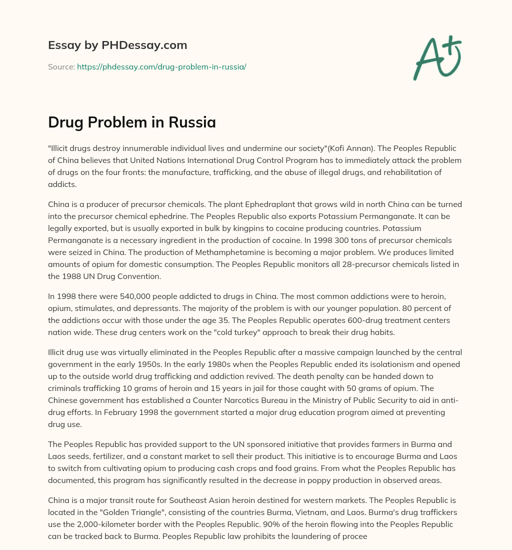Drug Problem in Russia essay