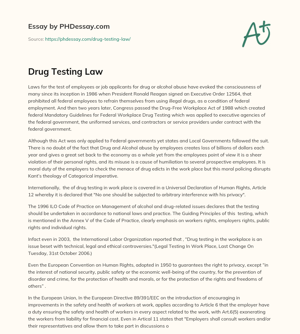 Drug Testing Law essay