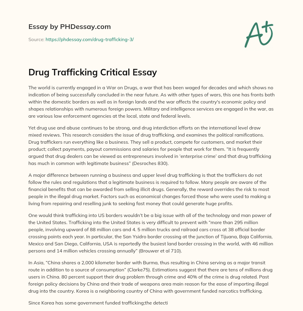 Drug Trafficking Critical Essay essay
