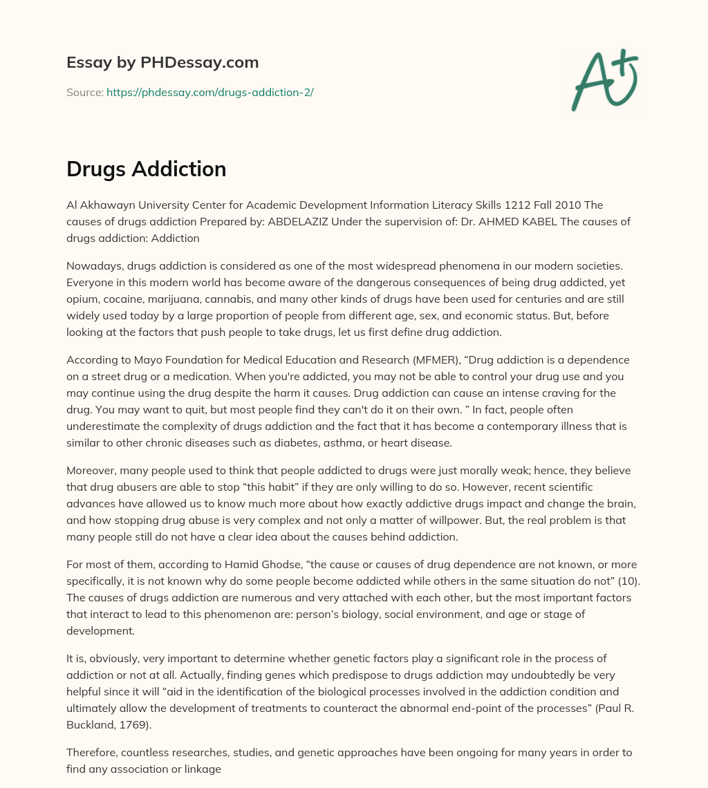 Drugs Addiction essay