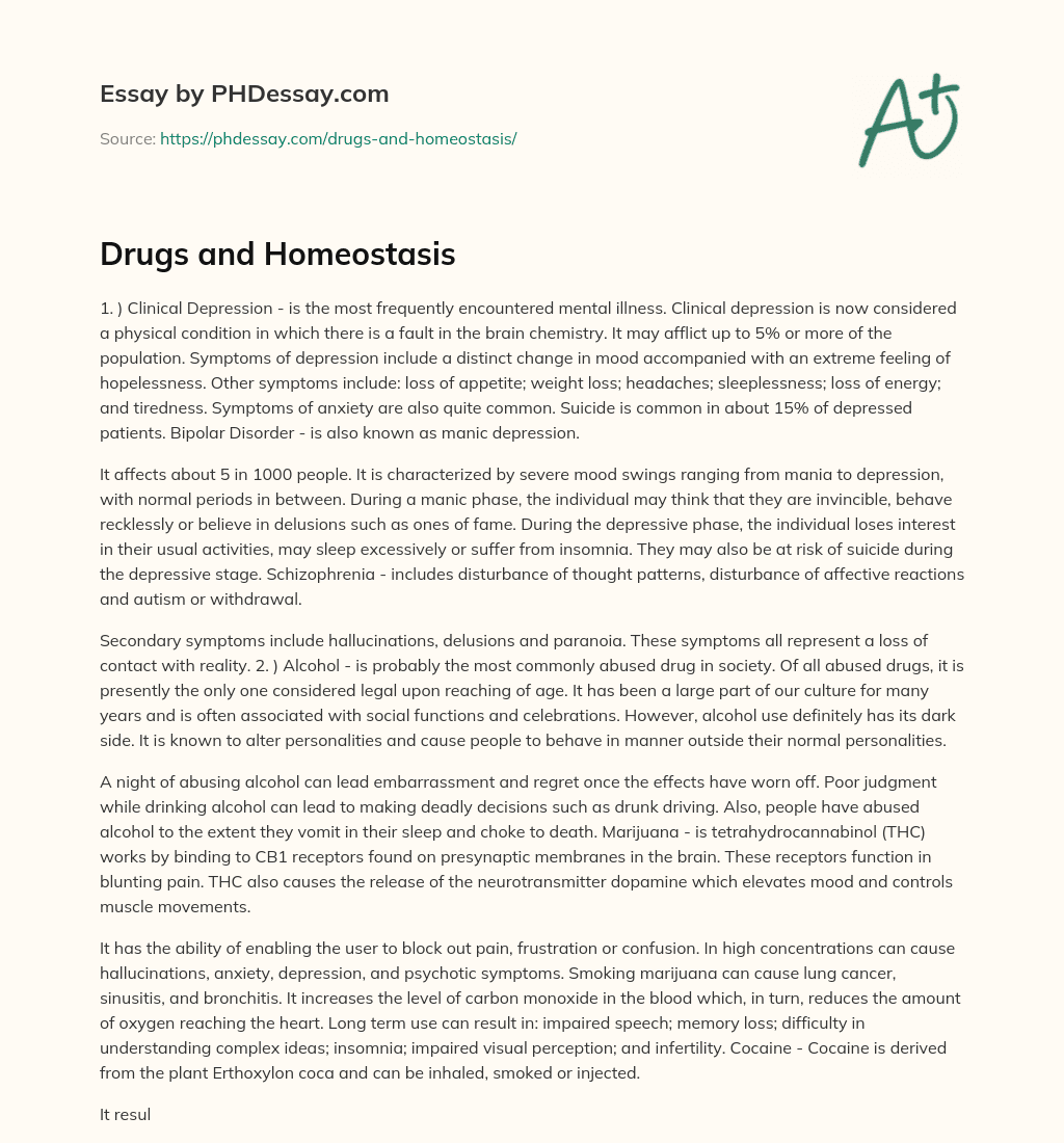 Drugs and Homeostasis essay