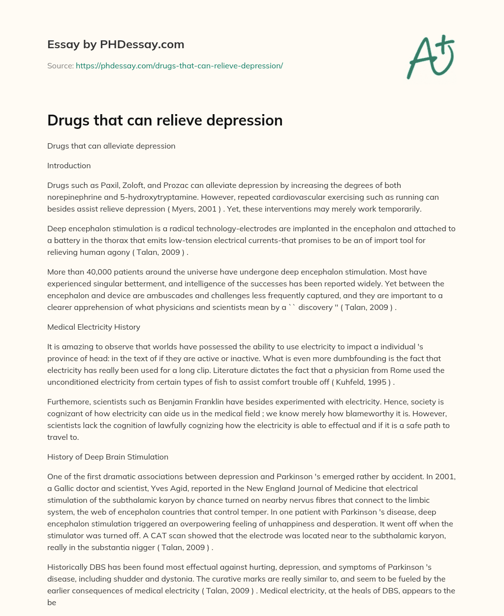 Drugs that can relieve depression essay