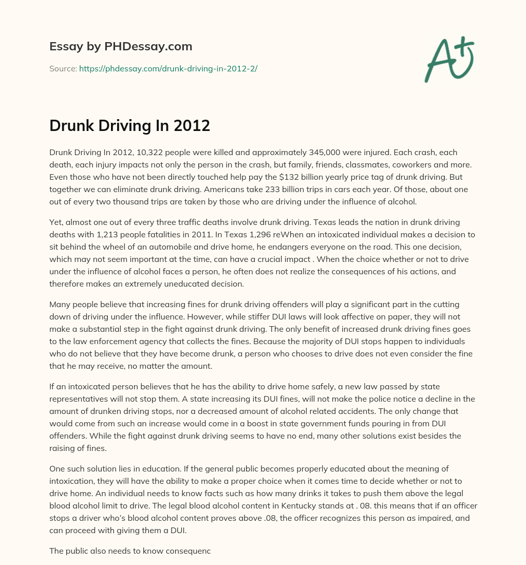 Drunk Driving In 2012 essay