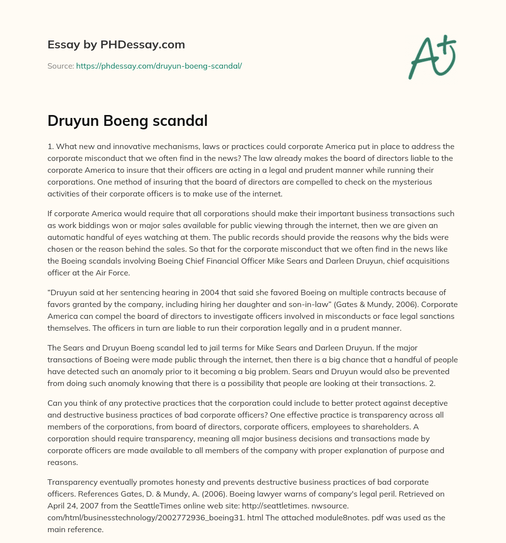 Druyun Boeng scandal essay