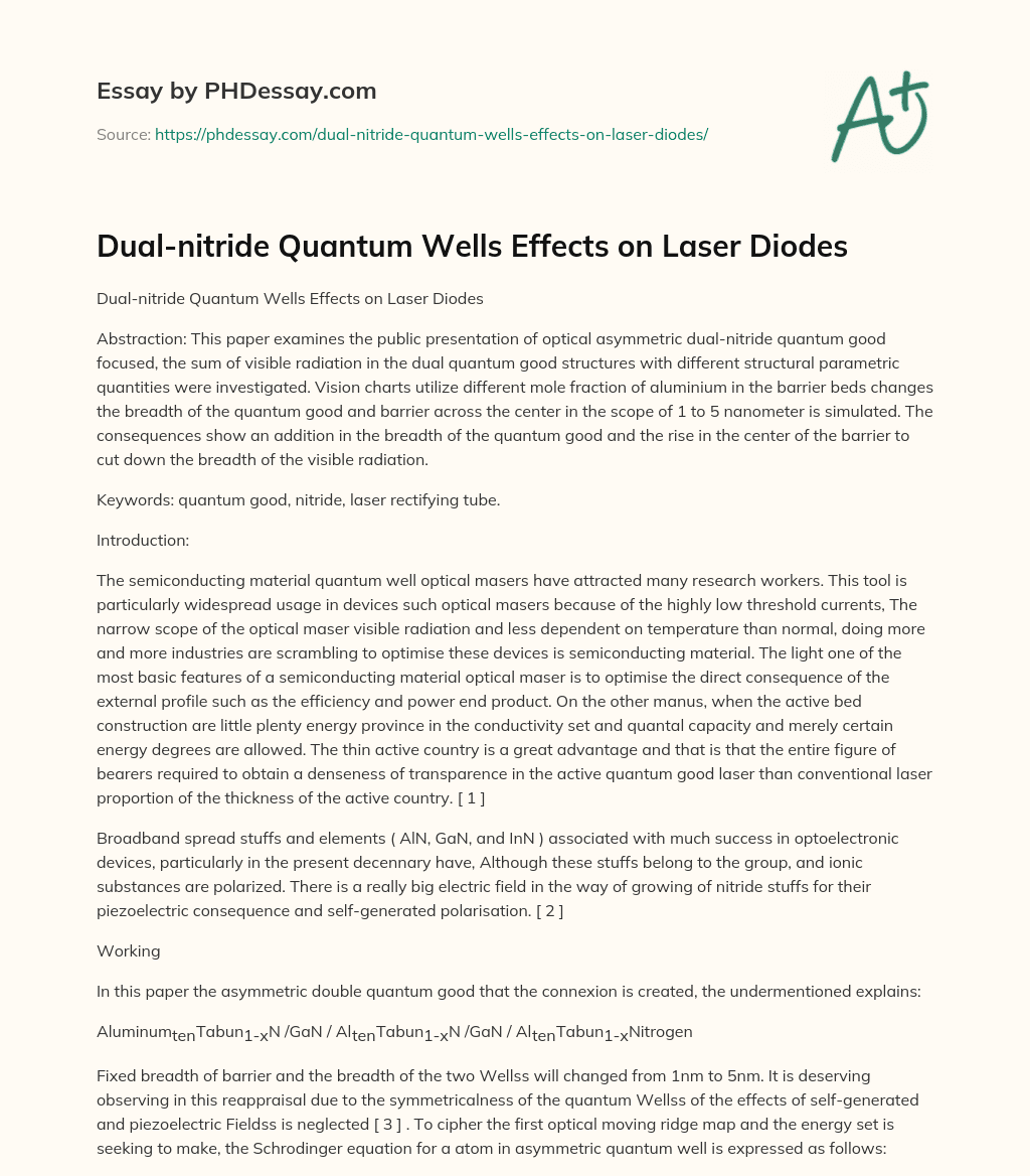 Dual-nitride Quantum Wells Effects on Laser Diodes essay