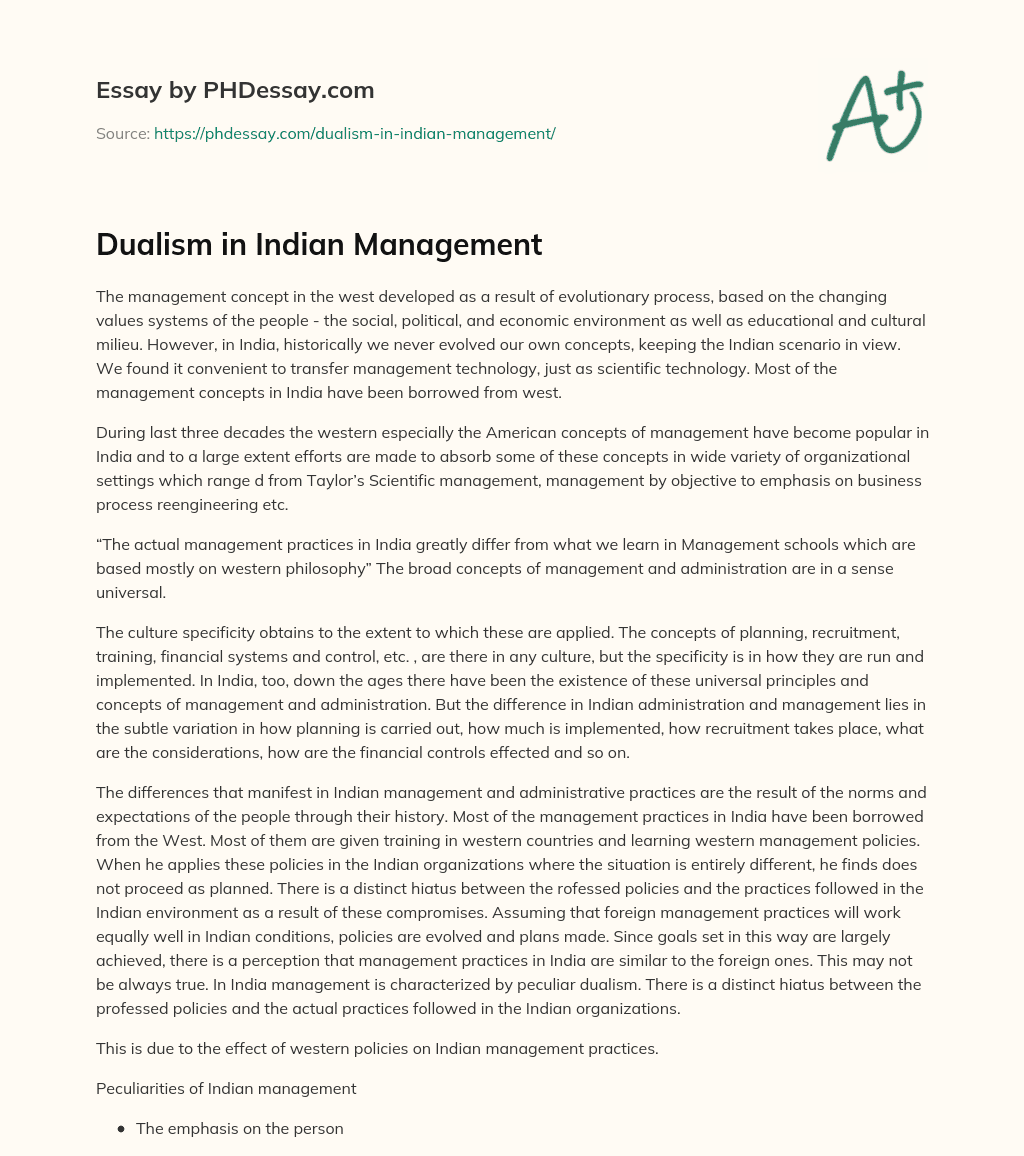 Dualism in Indian Management essay