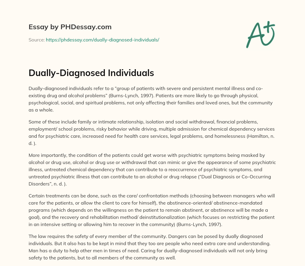 Dually-Diagnosed Individuals essay