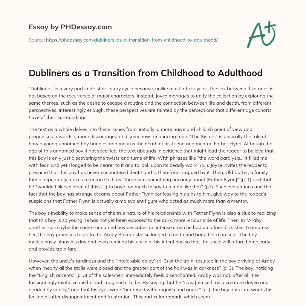 Dubliners as a Transition from Childhood to Adulthood essay