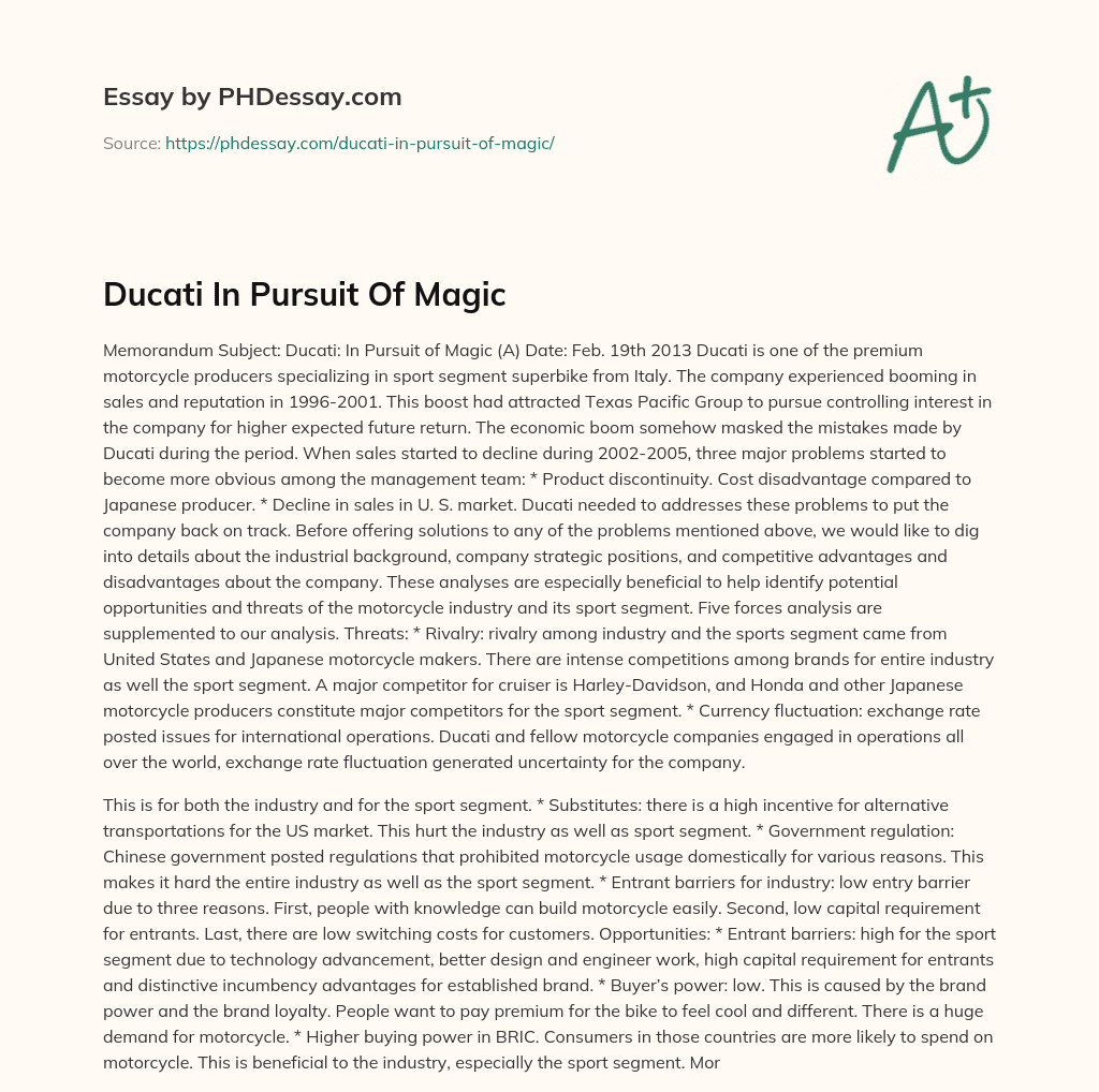Ducati In Pursuit Of Magic essay