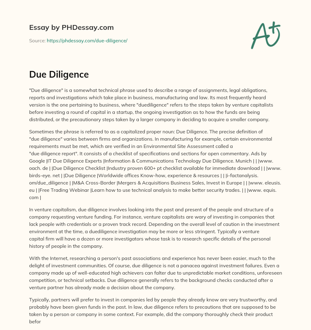 Due Diligence essay