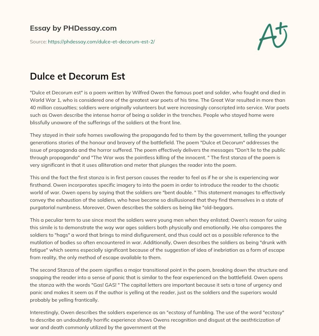 Dulce et Decorum Est essay