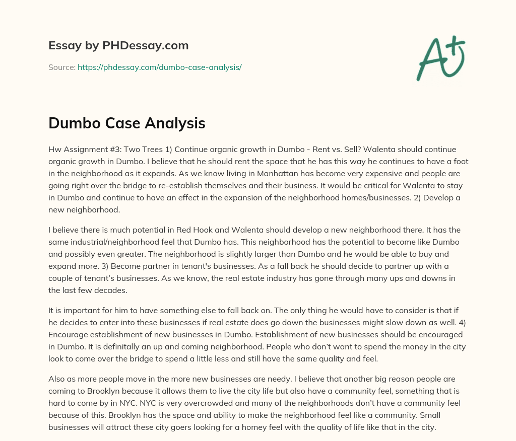 Dumbo Case Analysis essay