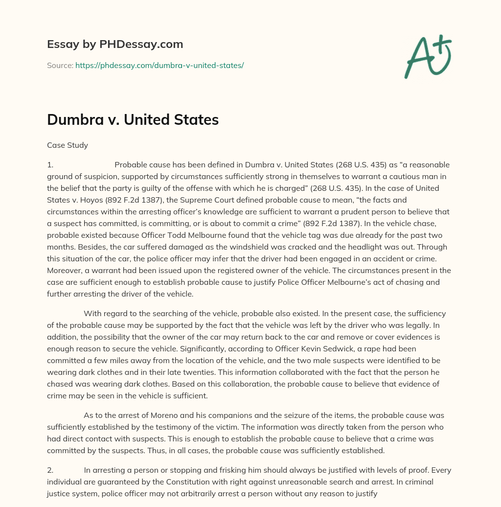 Dumbra v. United States essay