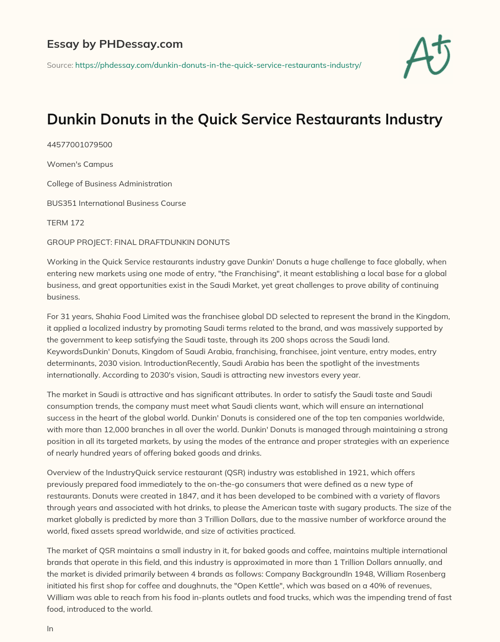 restaurant industry essay