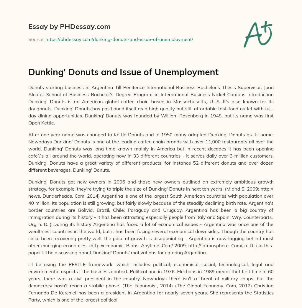Dunking’ Donuts and Issue of Unemployment essay