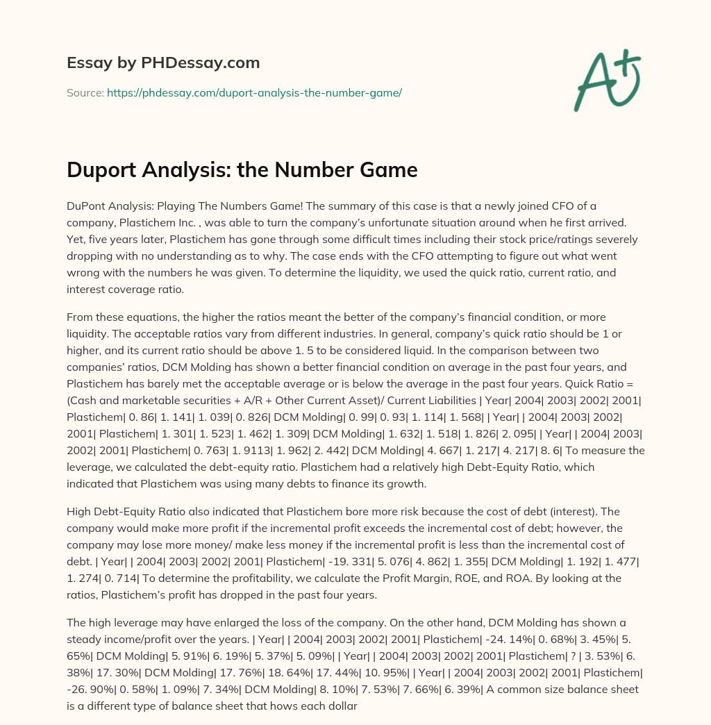 Duport Analysis: the Number Game essay
