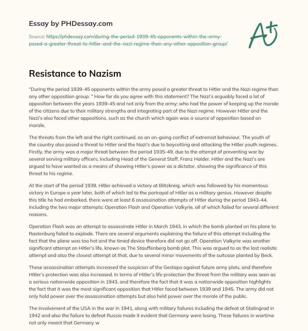 Resistance to Nazism essay