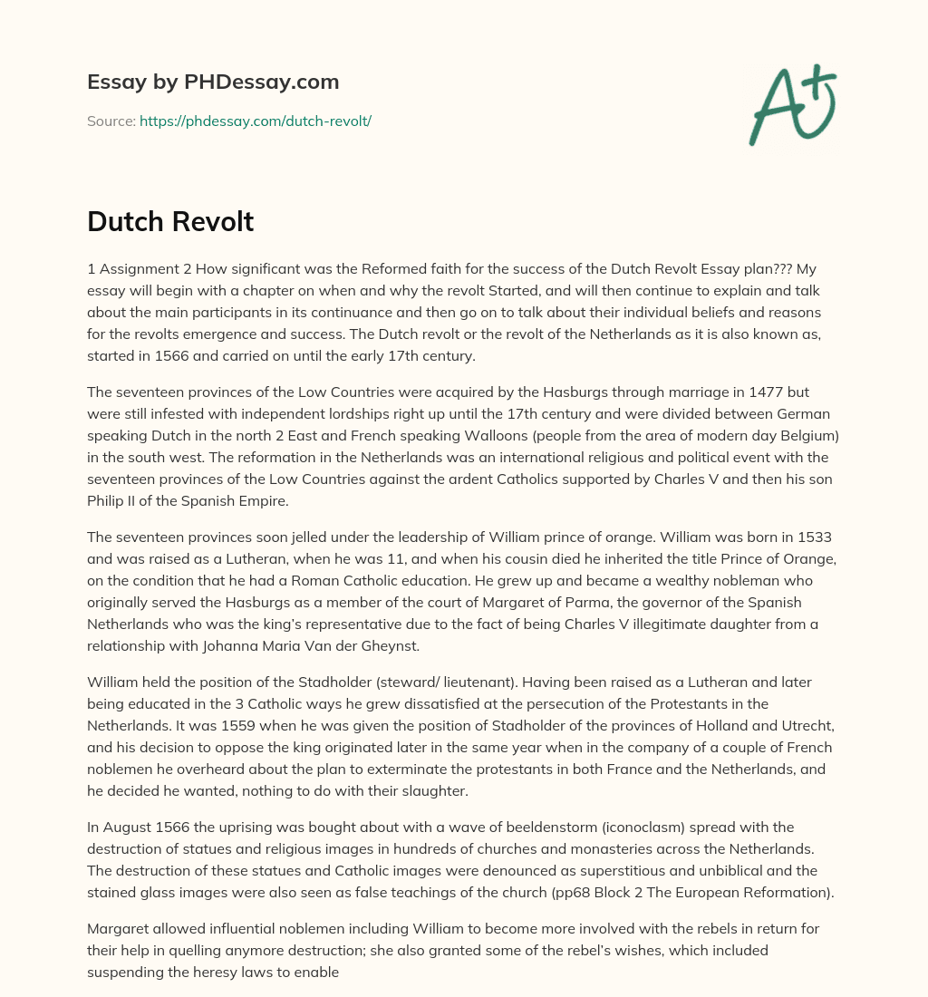 Dutch Revolt essay