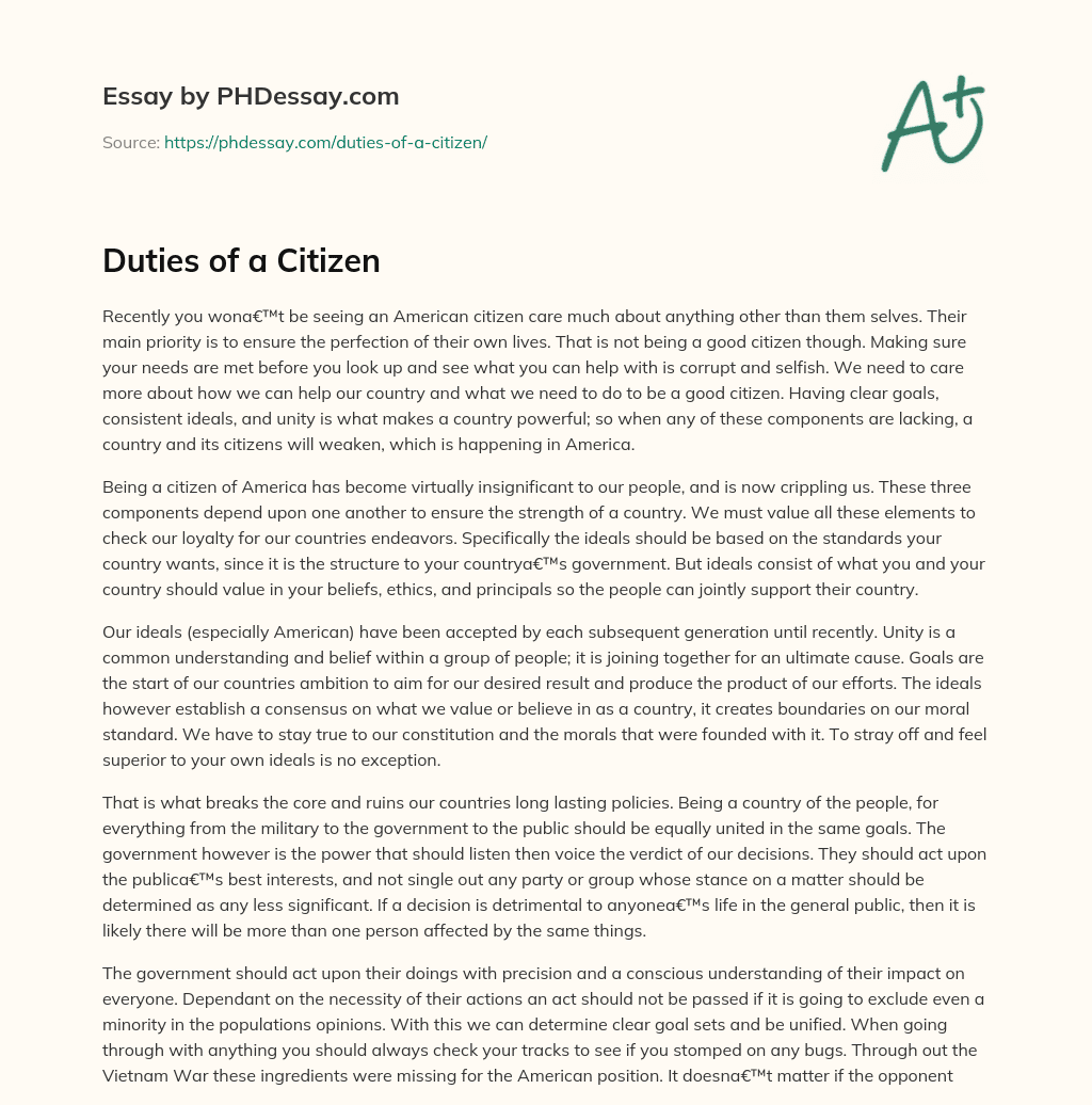 Duties of a Citizen essay