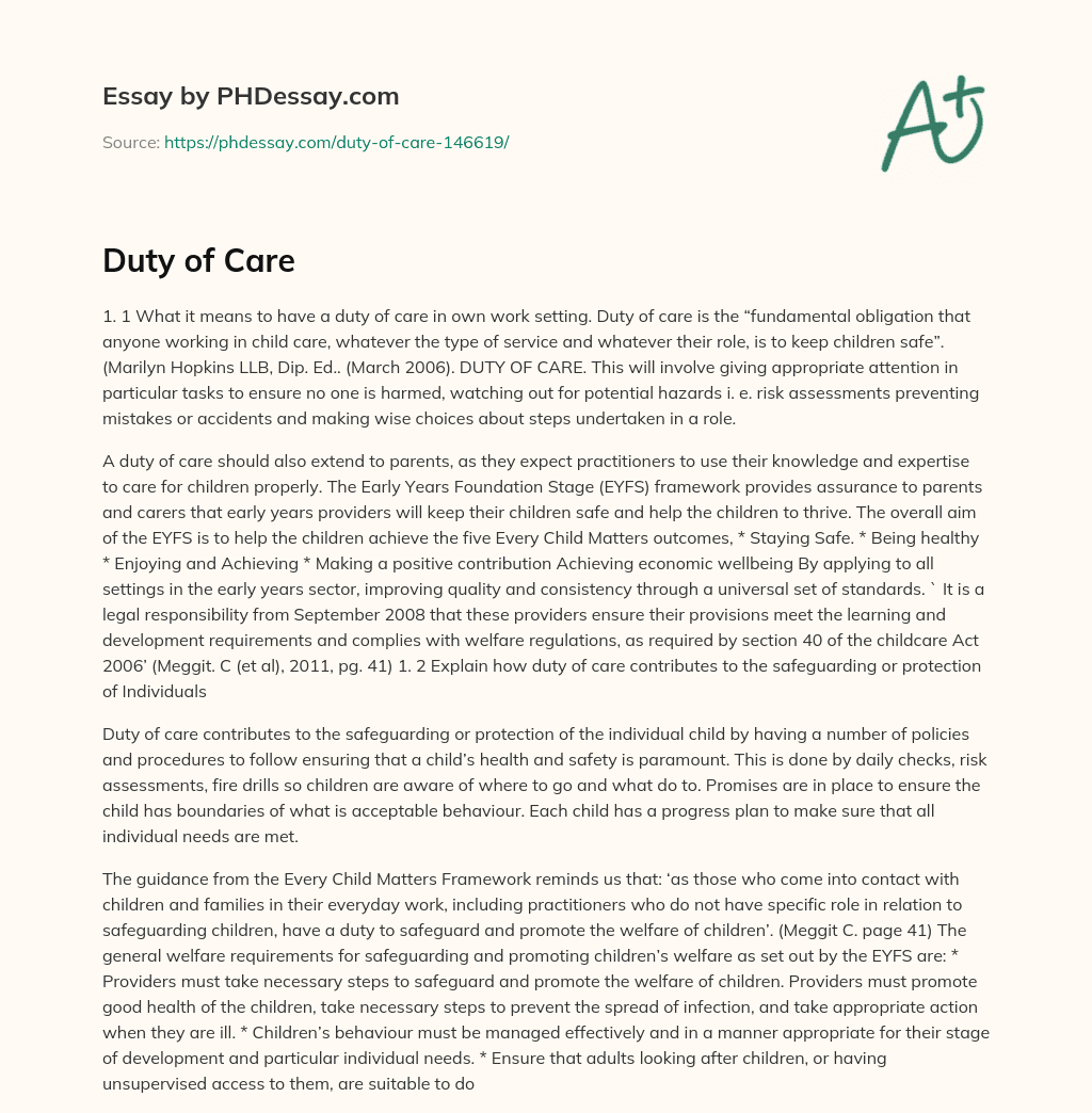 Duty of Care essay