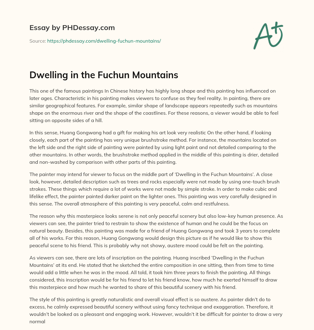 Dwelling in the Fuchun Mountains essay