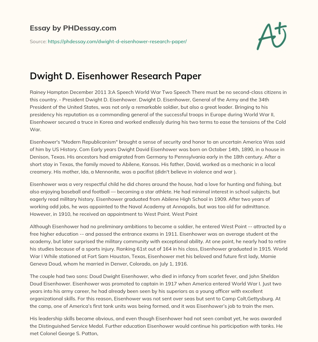Dwight D. Eisenhower Research Paper essay