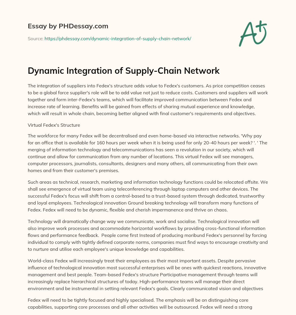 Dynamic Integration of Supply-Chain Network essay