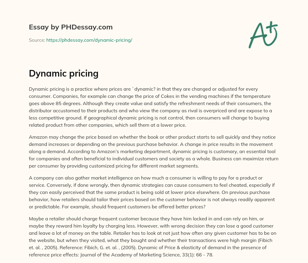 Dynamic pricing essay