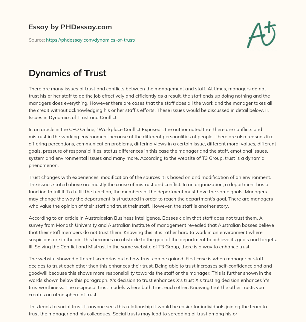 Dynamics of Trust essay