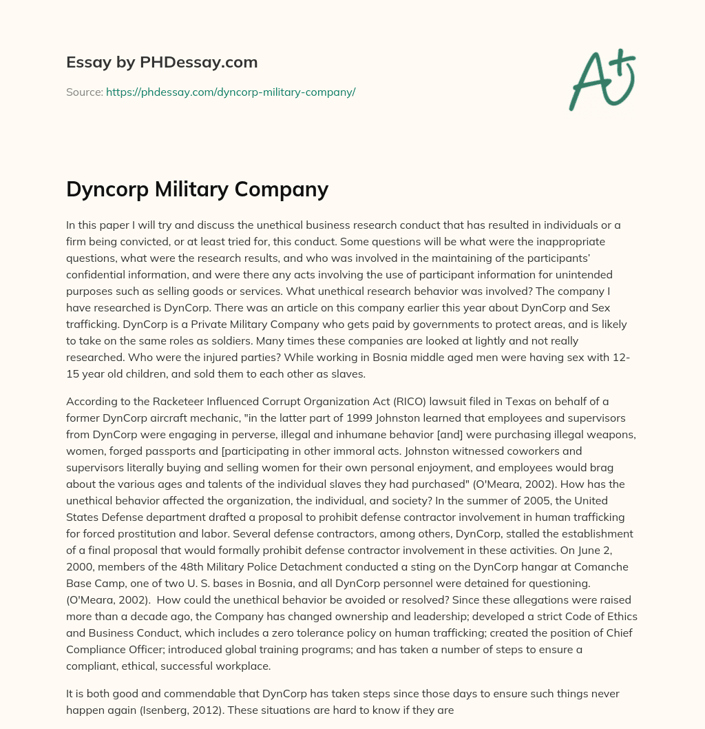 Dyncorp Military Company essay