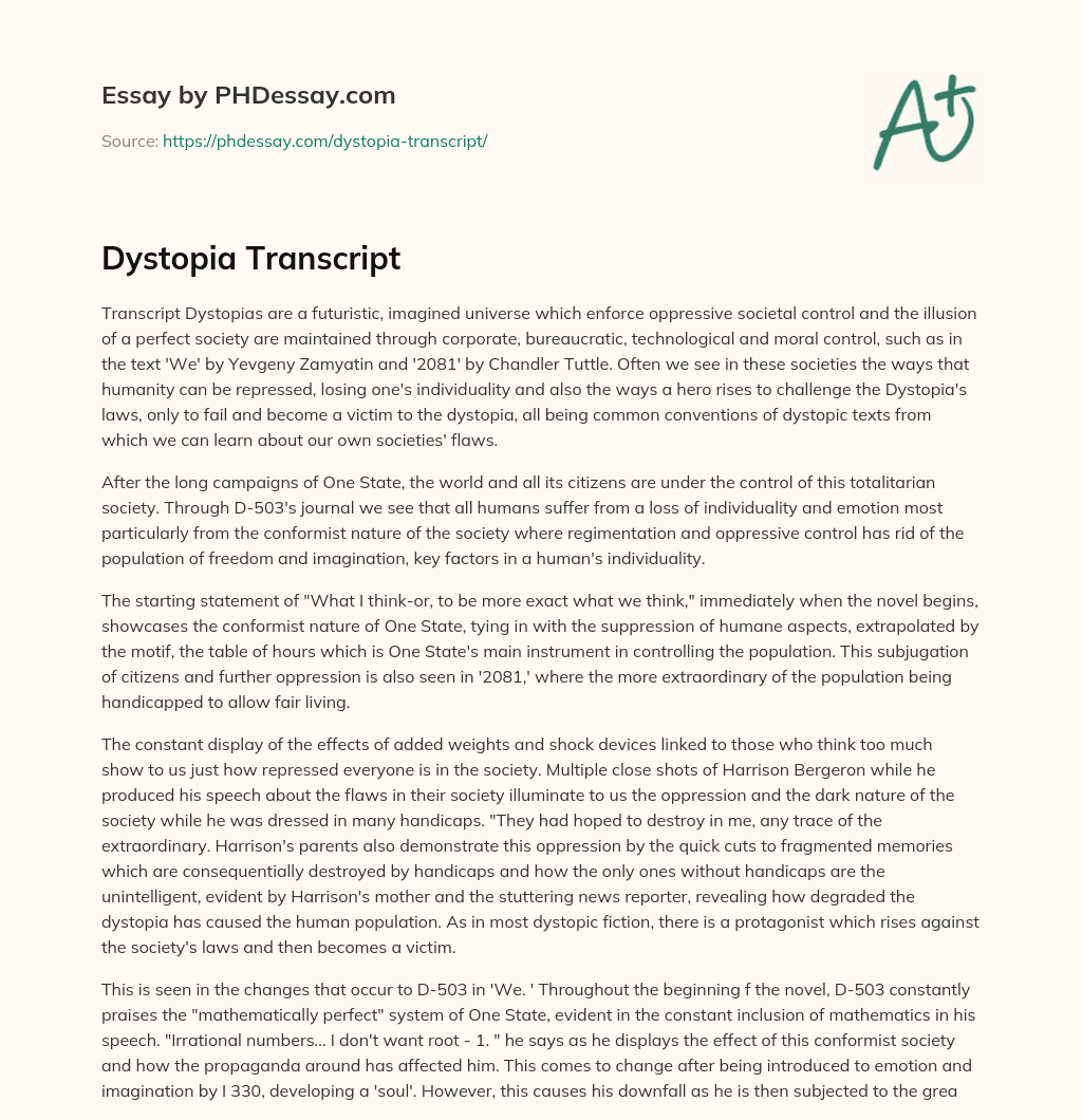 Dystopia Transcript essay