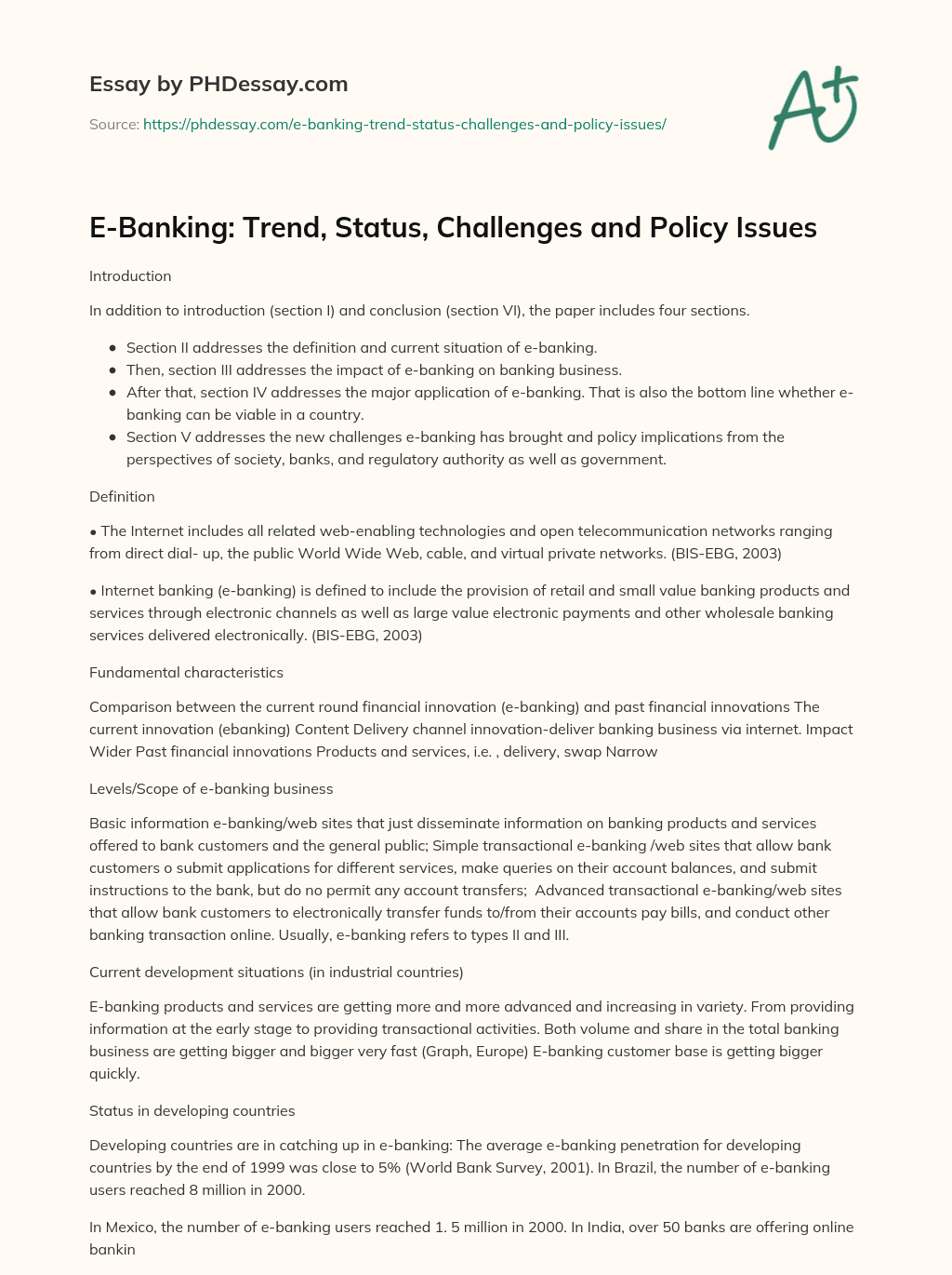 E-Banking: Trend, Status, Challenges and Policy Issues essay