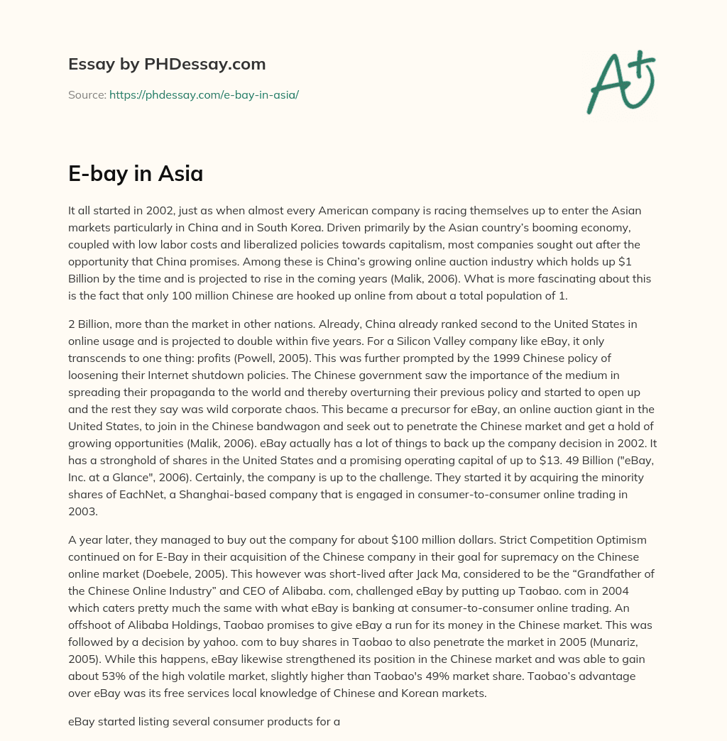 E-bay in Asia essay