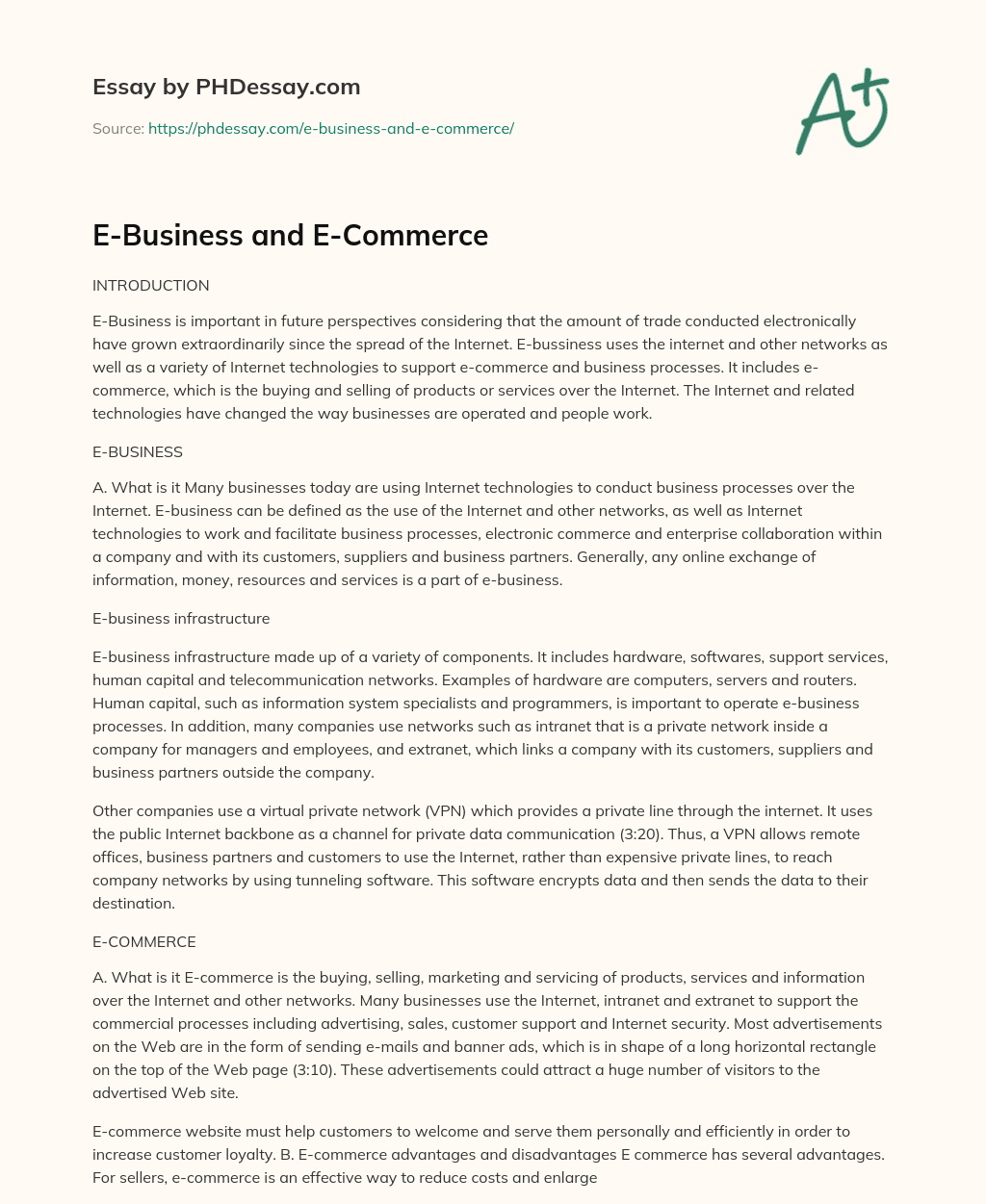 E-Business and E-Commerce essay