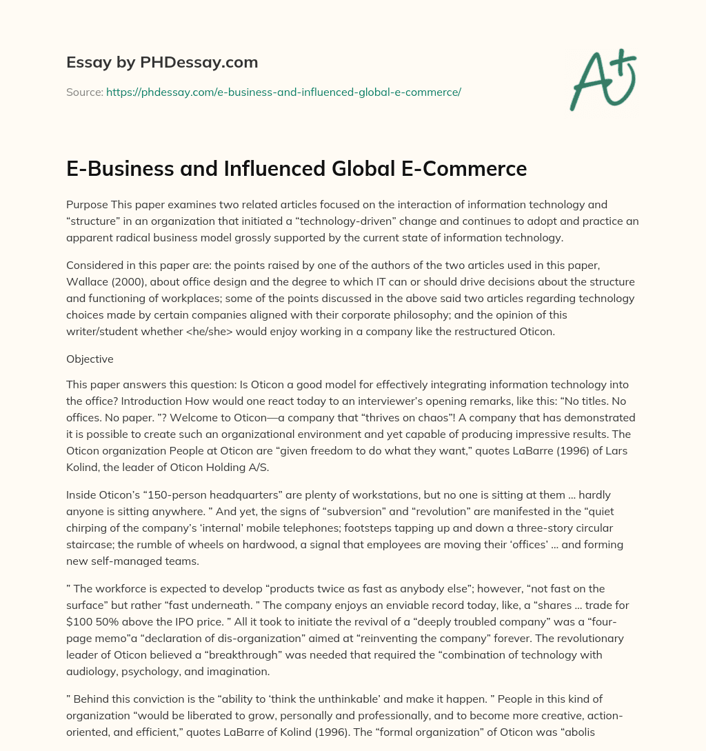 E-Business and Influenced Global E-Commerce essay