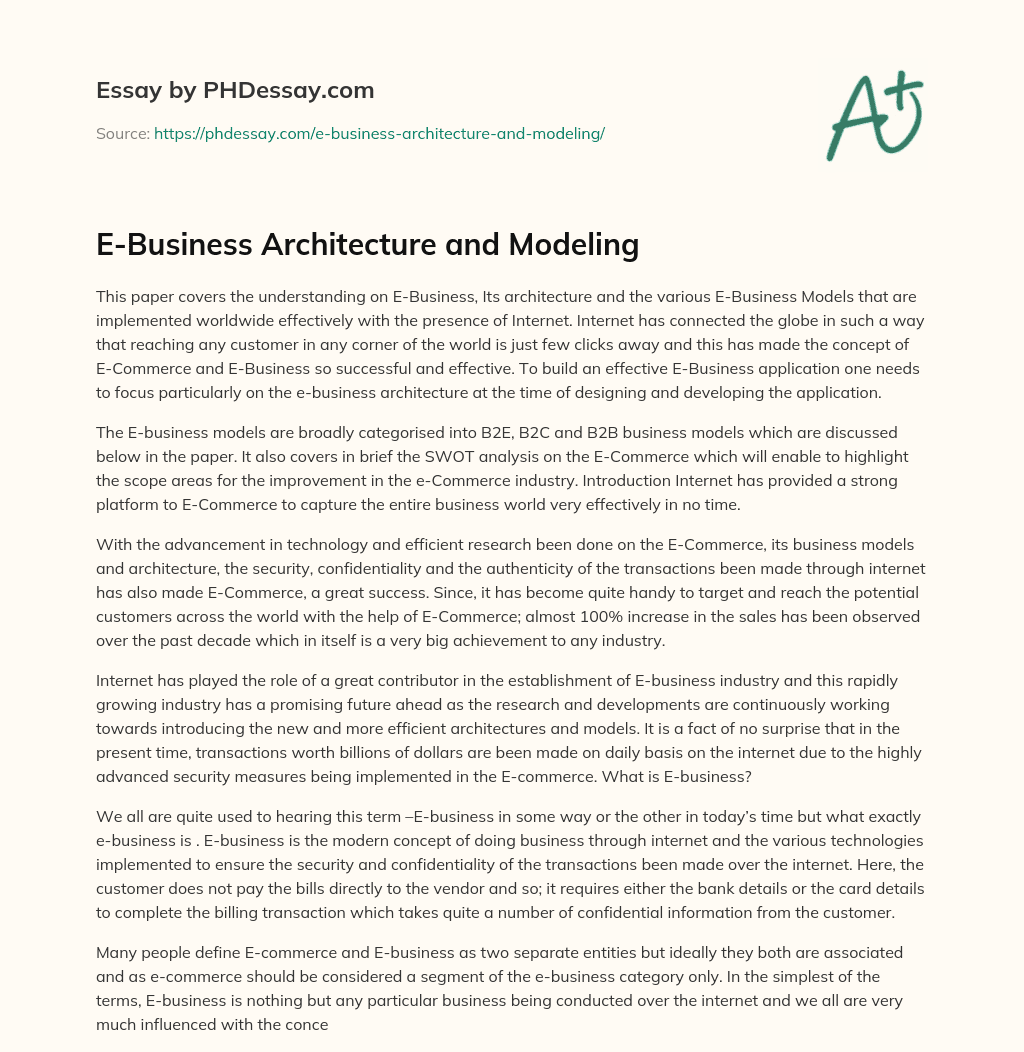 E-Business Architecture and Modeling essay