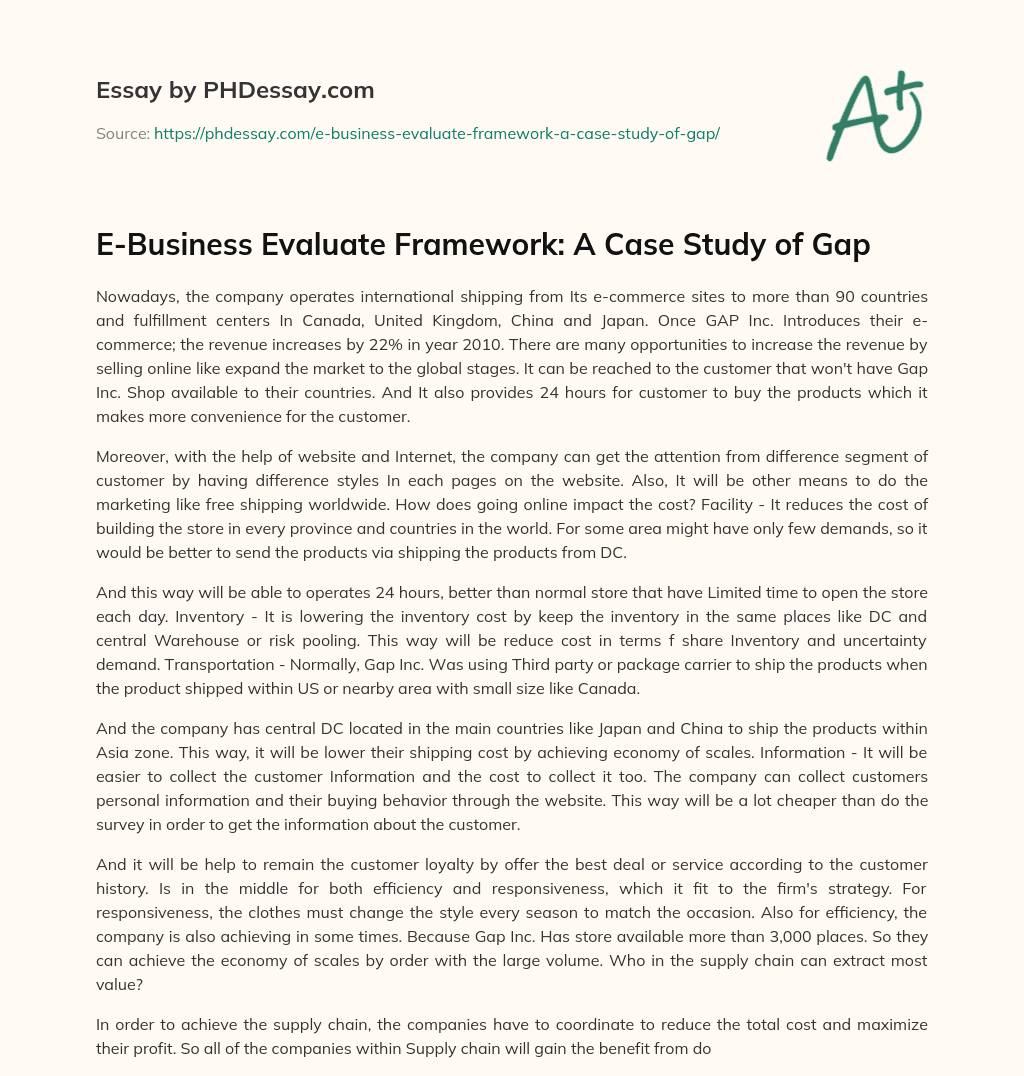 E-Business Evaluate Framework: A Case Study of Gap essay