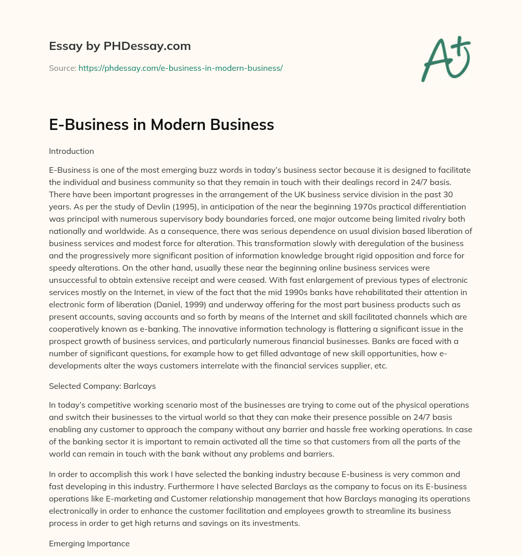 E-Business in Modern Business essay