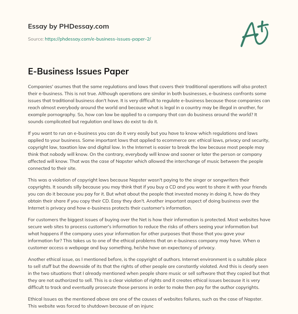 E-Business Issues Paper essay