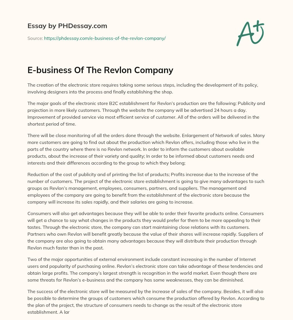 E-business Of The Revlon Company essay