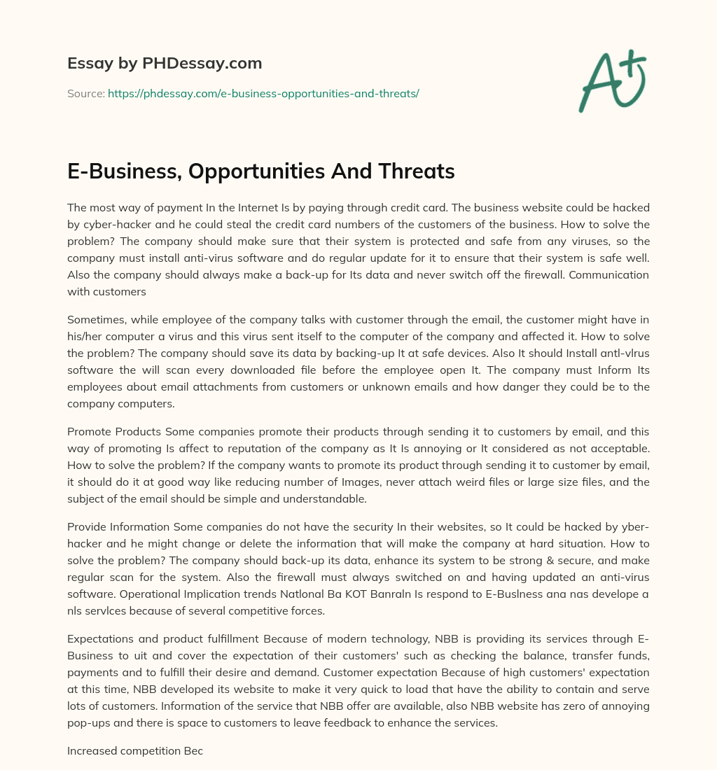E-Business, Opportunities And Threats essay