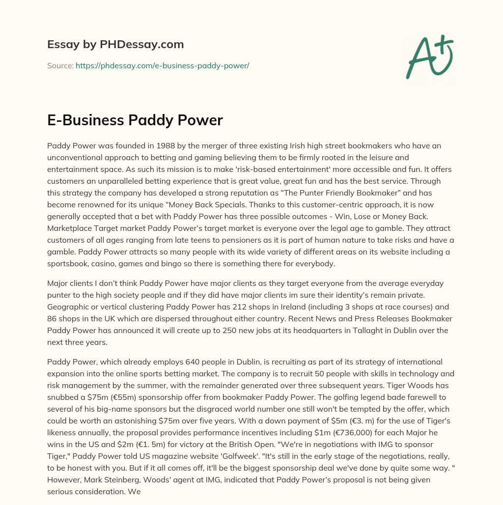 E-Business Paddy Power essay