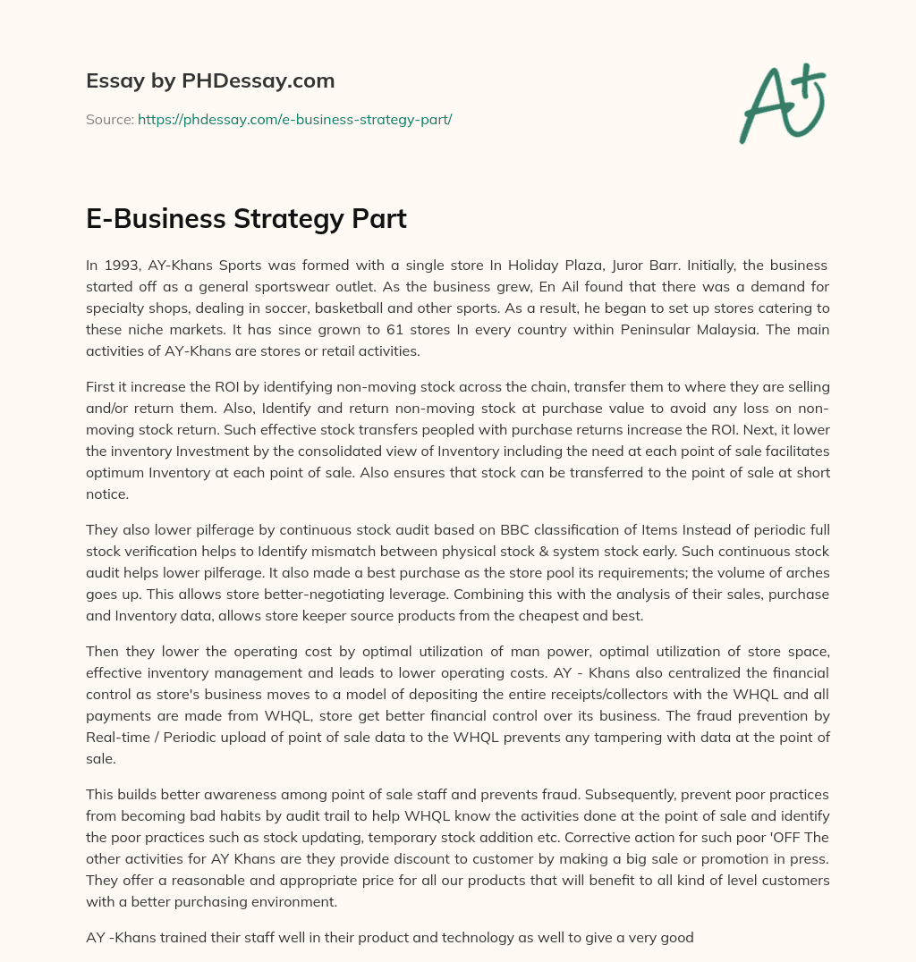 E-Business Strategy Part essay