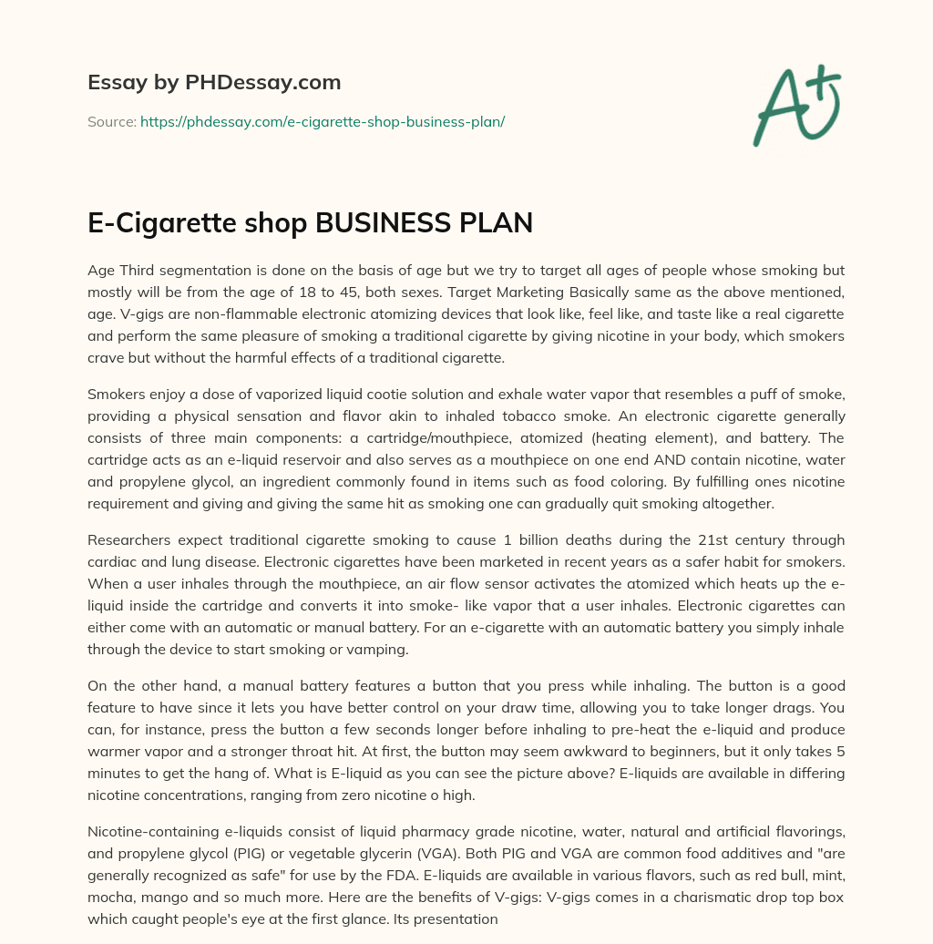 cigarette business plan pdf