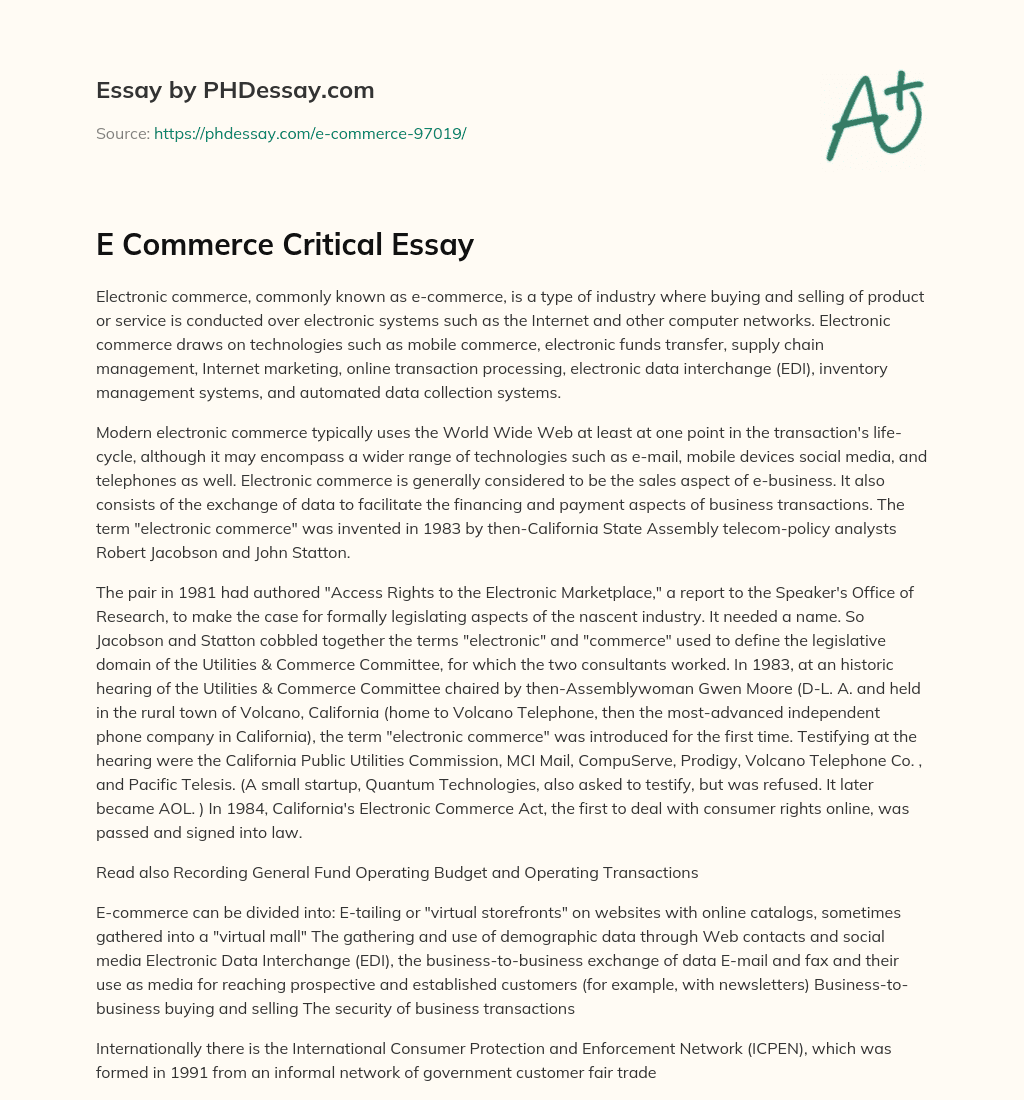 E Commerce Critical Essay essay