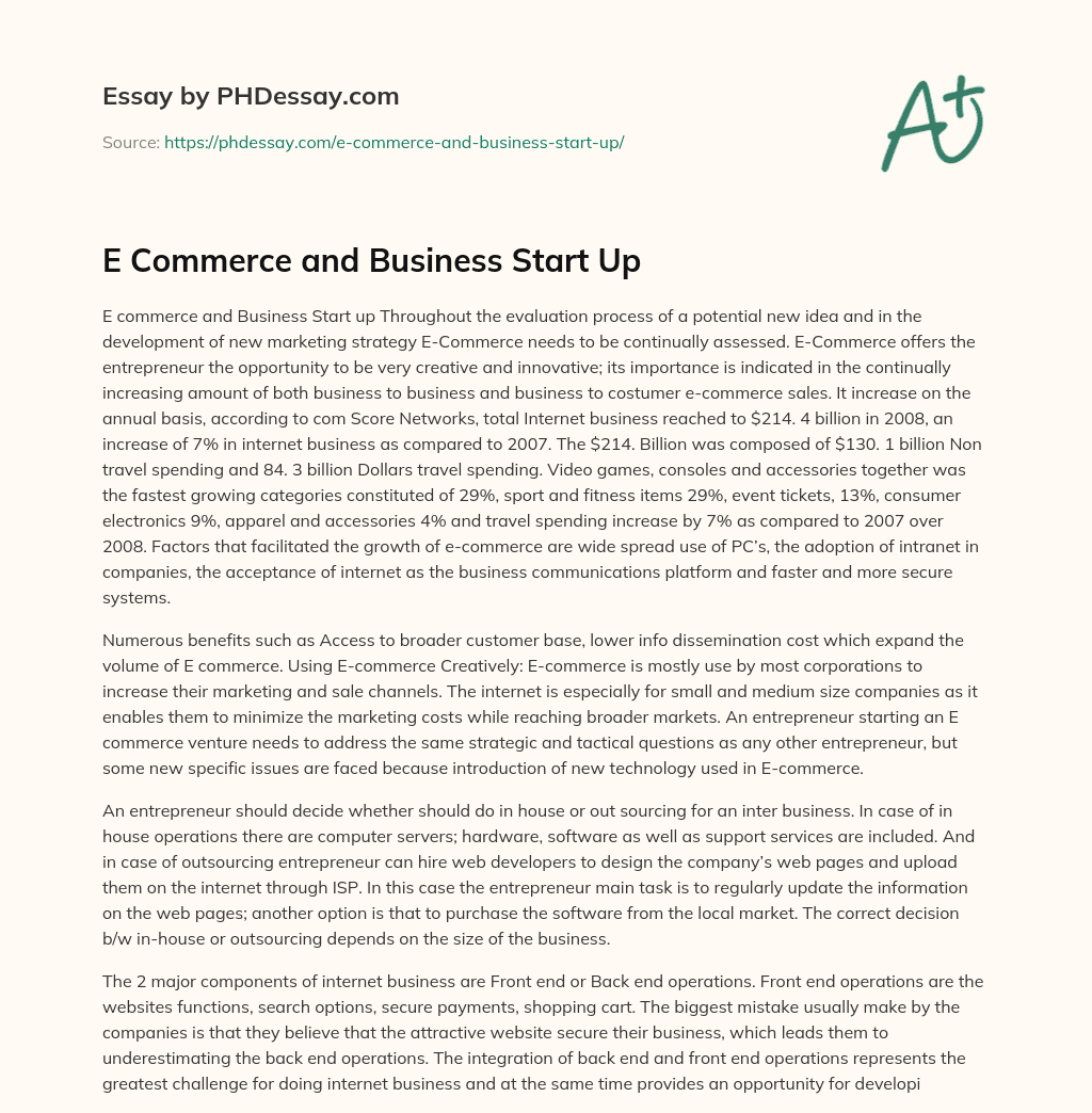 E Commerce and Business Start Up essay