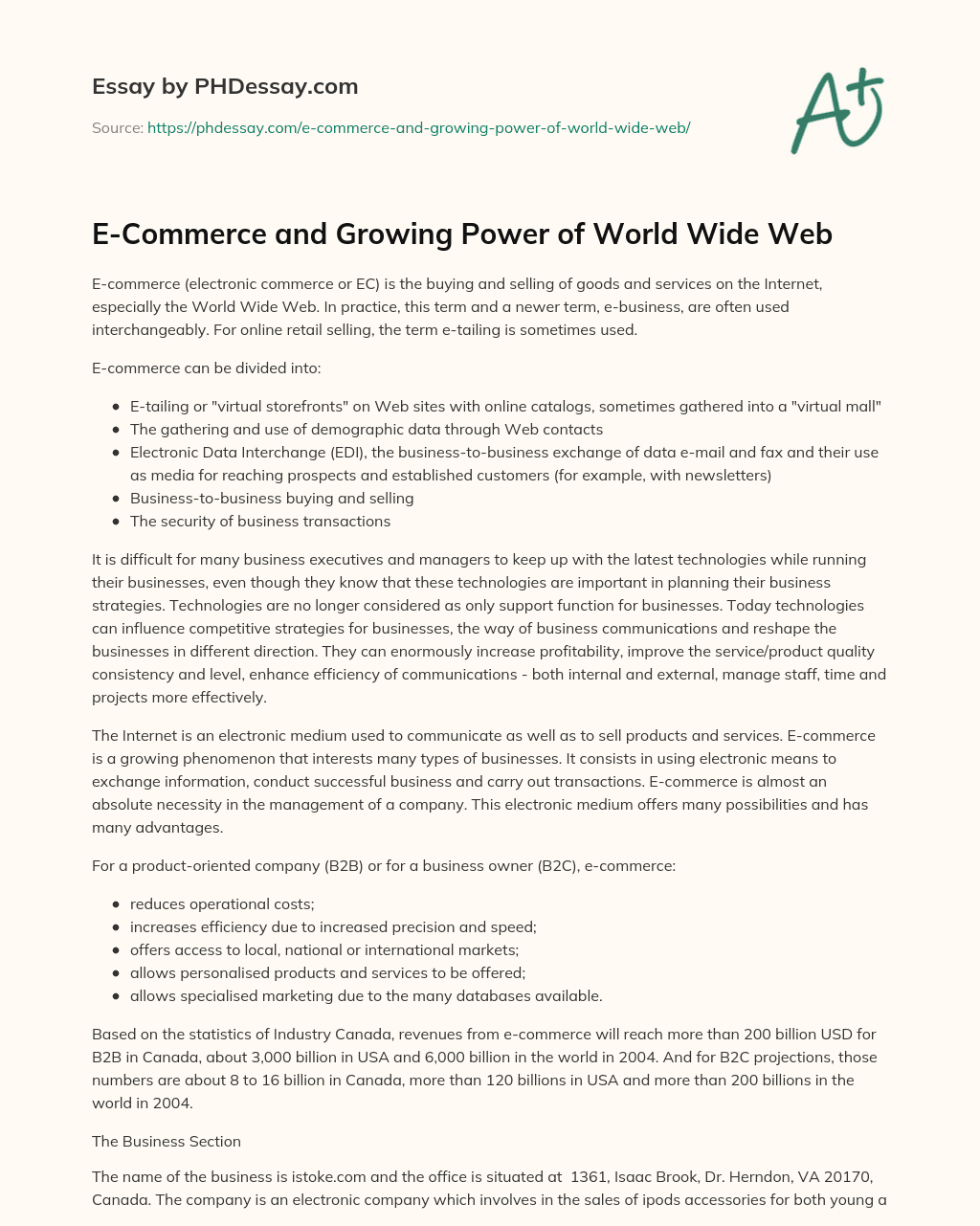 E-Commerce and Growing Power of World Wide Web essay
