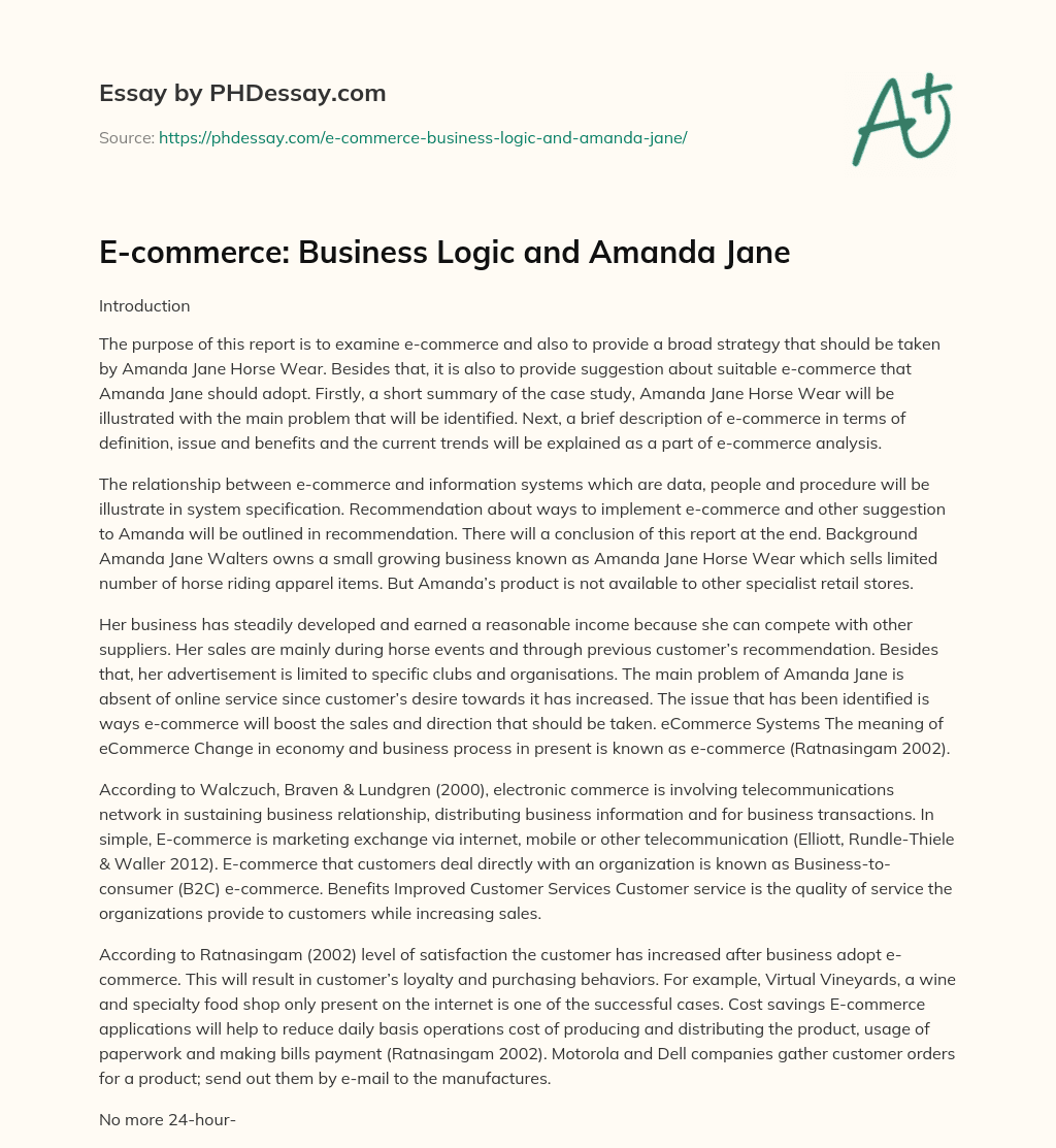 E-commerce: Business Logic and Amanda Jane essay
