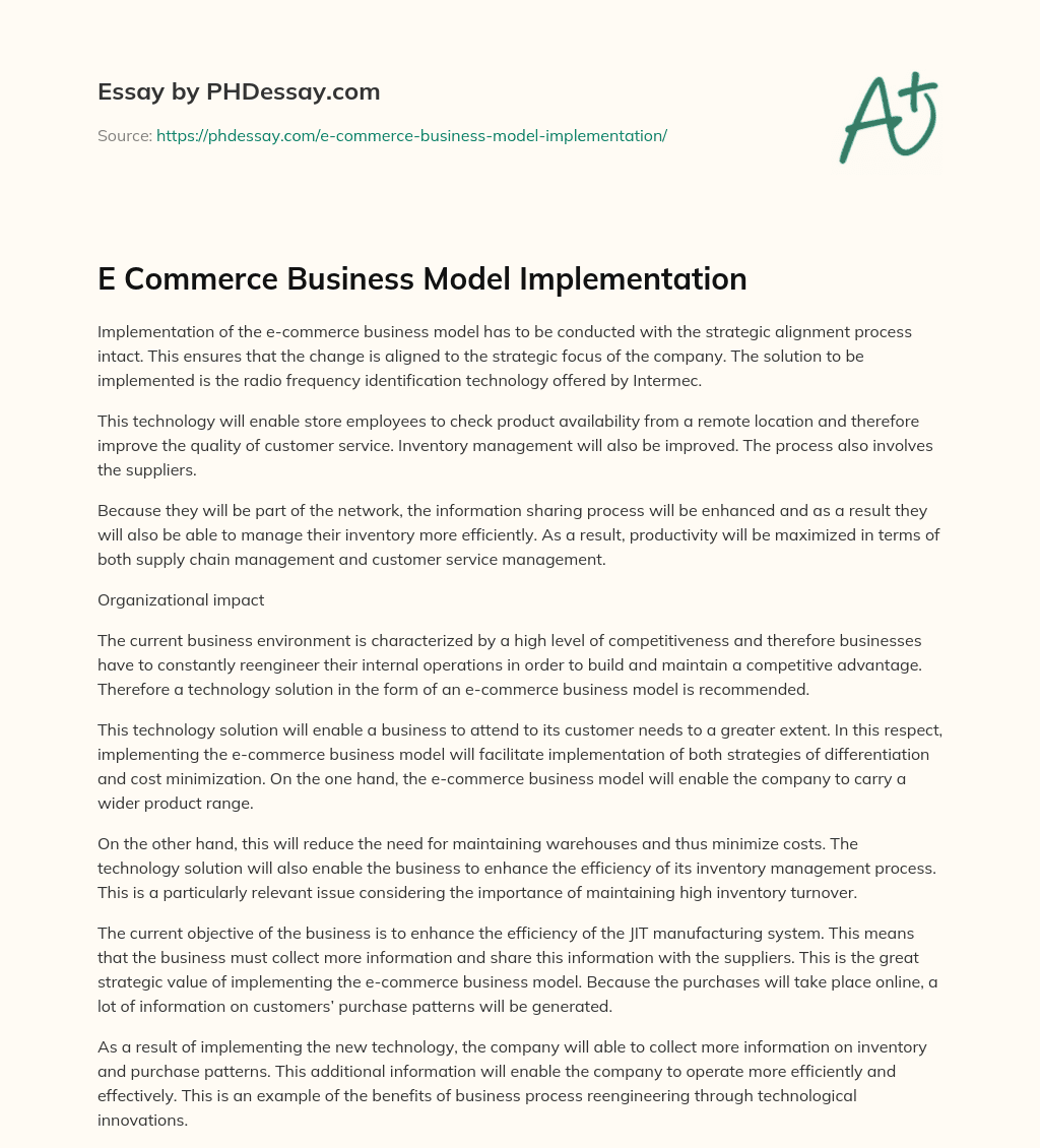 E Commerce Business Model Implementation essay