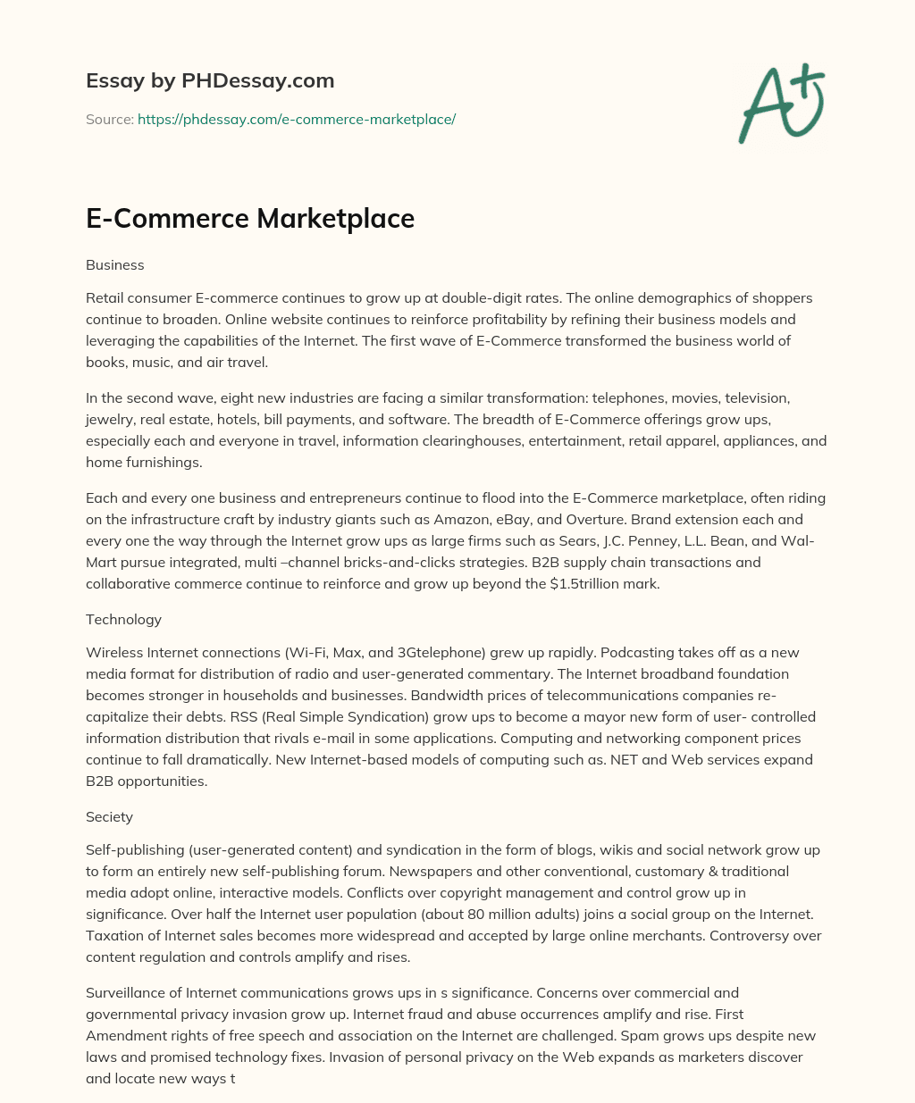 E-Commerce Marketplace essay